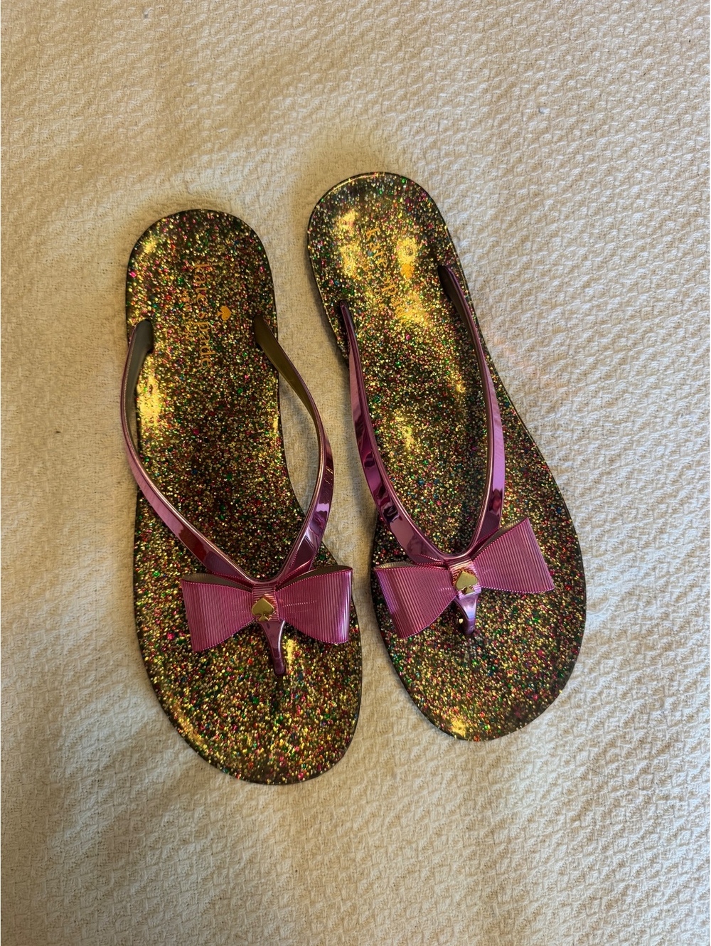 Glittery Pink Bow Kate Spade Flip Flop Sandals